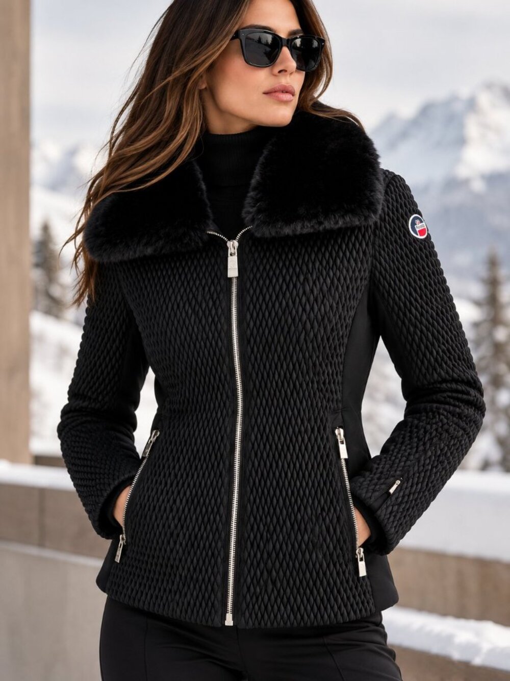 Fusalp Montana Black Quilted Ski Jacket with Faux Fur Collar – FR 40